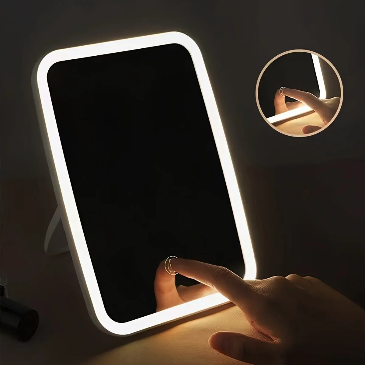 USB Charging LED Makeup Mirror with Touch Sensor 3 Color Lighting  Adjustable Brightness Folding Tabletop Cosmetic Mirror with