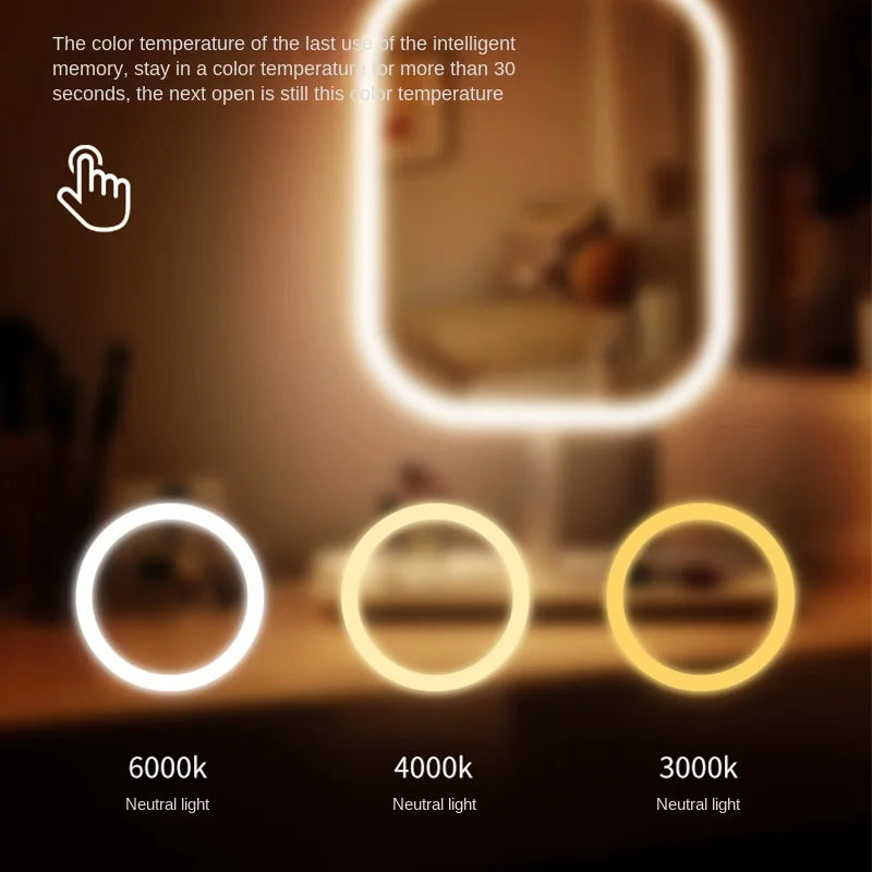 Niche Modern Desktop Vanity Mirror 3 Color Light LED Makeup Mirror Touching Mirror Women Bedroom Dressing Mirror