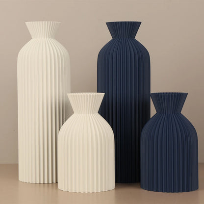Cross-Border Minimalist Wabi-Sabi Style Vertical Striped Waisted Vase For Nordic Modern Style Home Soft Decoration Floral Contai