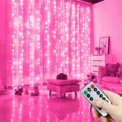 USB LED Curtain 8Modes Remote Control Lights Holiday Wedding Garland Lights for Bedroom Living Room Decor Christmas Decorations