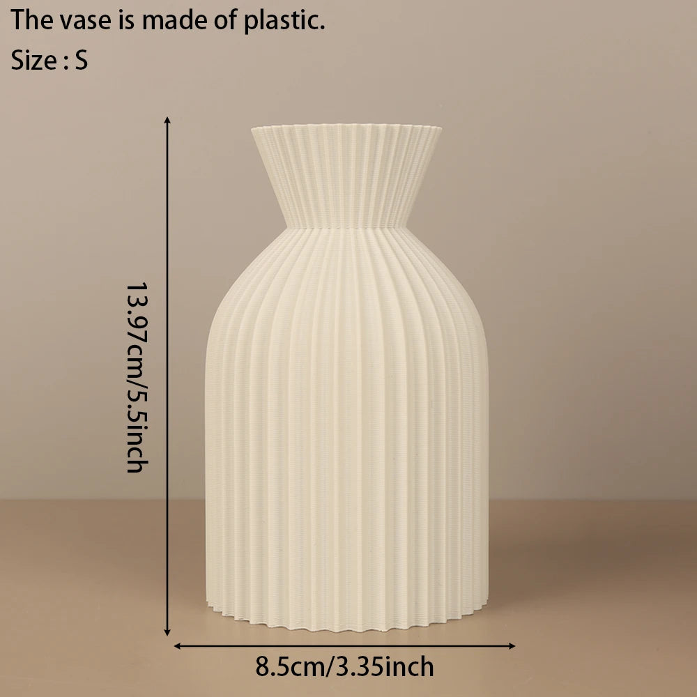 Cross-Border Minimalist Wabi-Sabi Style Vertical Striped Waisted Vase For Nordic Modern Style Home Soft Decoration Floral Contai