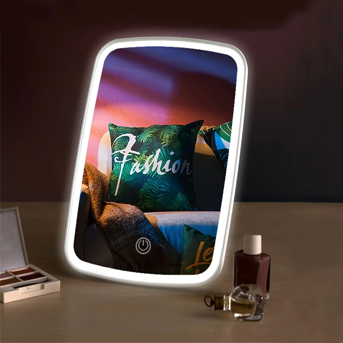 USB Charging LED Makeup Mirror with Touch Sensor 3 Color Lighting  Adjustable Brightness Folding Tabletop Cosmetic Mirror with