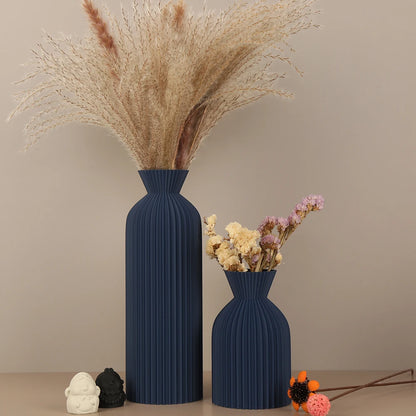 Cross-Border Minimalist Wabi-Sabi Style Vertical Striped Waisted Vase For Nordic Modern Style Home Soft Decoration Floral Contai