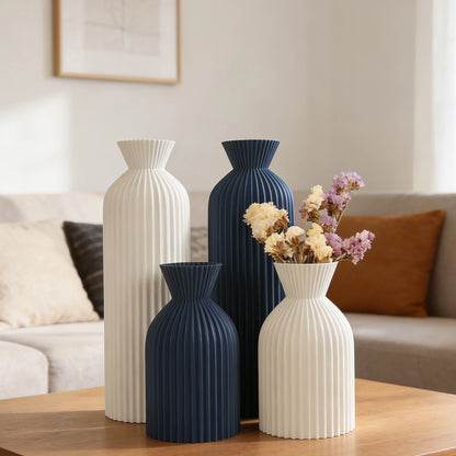 Cross-Border Minimalist Wabi-Sabi Style Vertical Striped Waisted Vase For Nordic Modern Style Home Soft Decoration Floral Contai