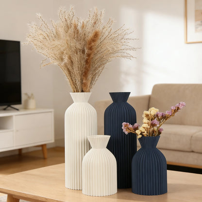 Cross-Border Minimalist Wabi-Sabi Style Vertical Striped Waisted Vase For Nordic Modern Style Home Soft Decoration Floral Contai