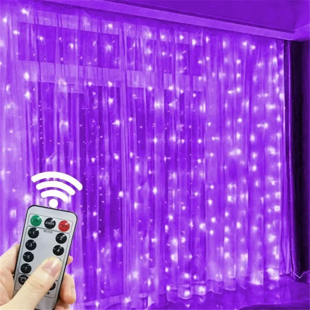 USB LED Curtain 8Modes Remote Control Lights Holiday Wedding Garland Lights for Bedroom Living Room Decor Christmas Decorations