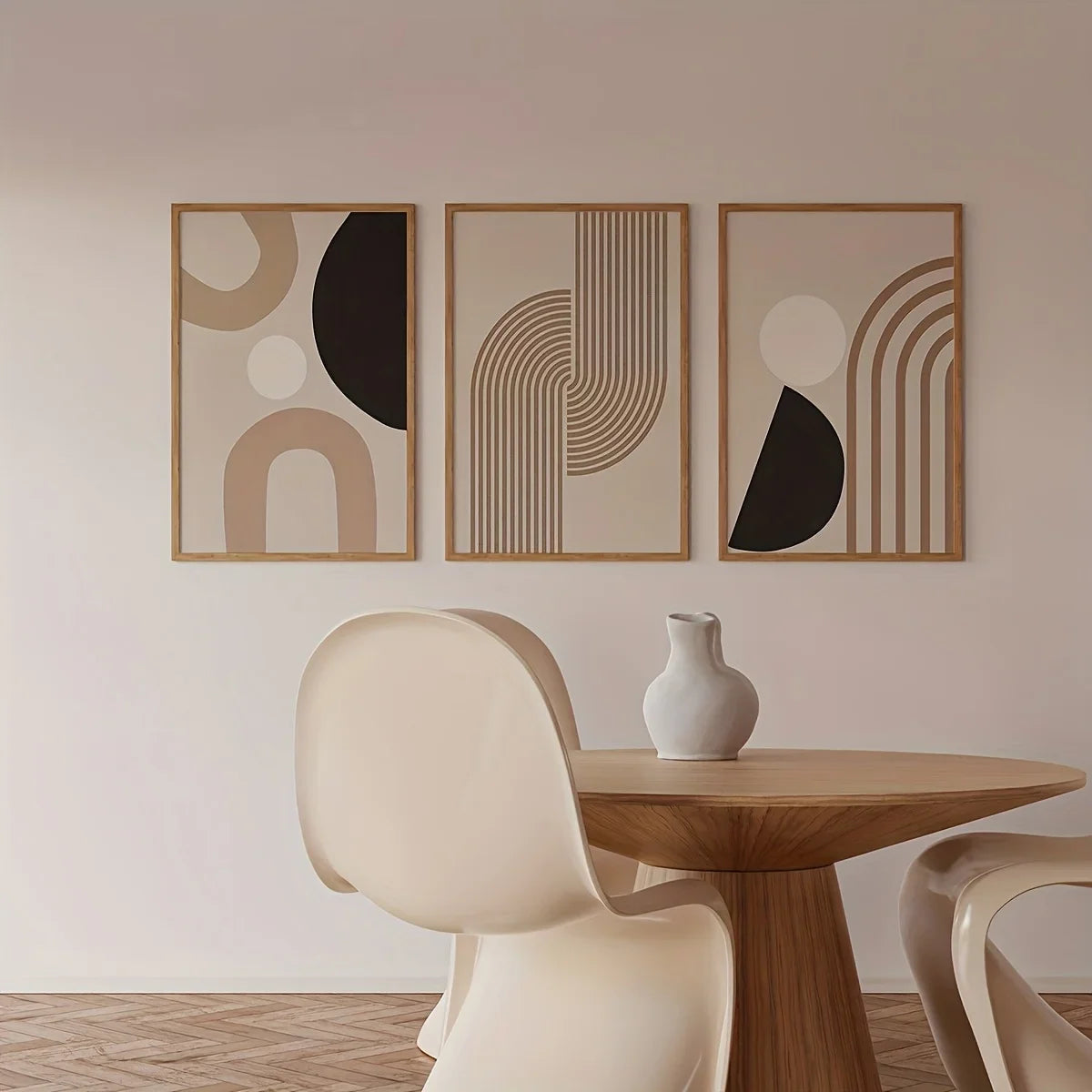 3pcs Modern minimalist abstract line painting, beige geometric frameless mural, bohemian style home décor, frameless wall art