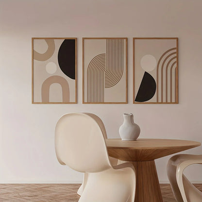 3pcs Modern minimalist abstract line painting, beige geometric frameless mural, bohemian style home décor, frameless wall art