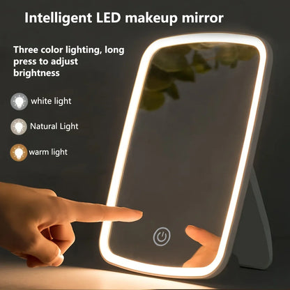 USB Charging LED Makeup Mirror with Touch Sensor 3 Color Lighting  Adjustable Brightness Folding Tabletop Cosmetic Mirror with