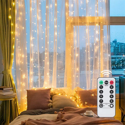 USB LED Curtain 8Modes Remote Control Lights Holiday Wedding Garland Lights for Bedroom Living Room Decor Christmas Decorations